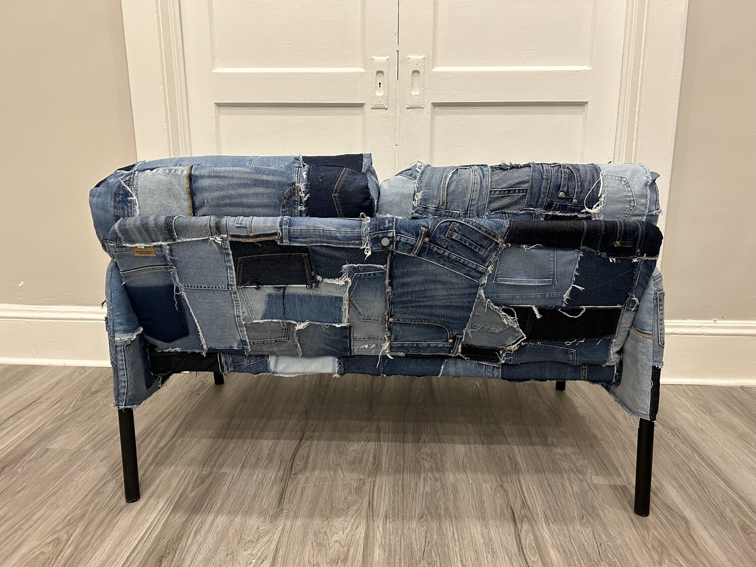 Reupholstered Up-cycled Denim Loveseat Couch