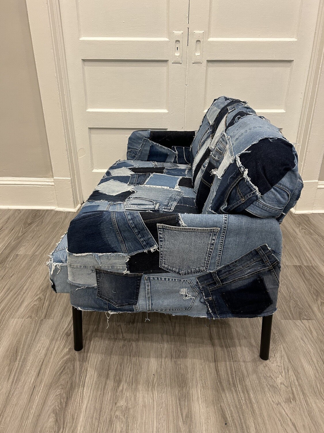 Reupholstered Up-cycled Denim Loveseat Couch
