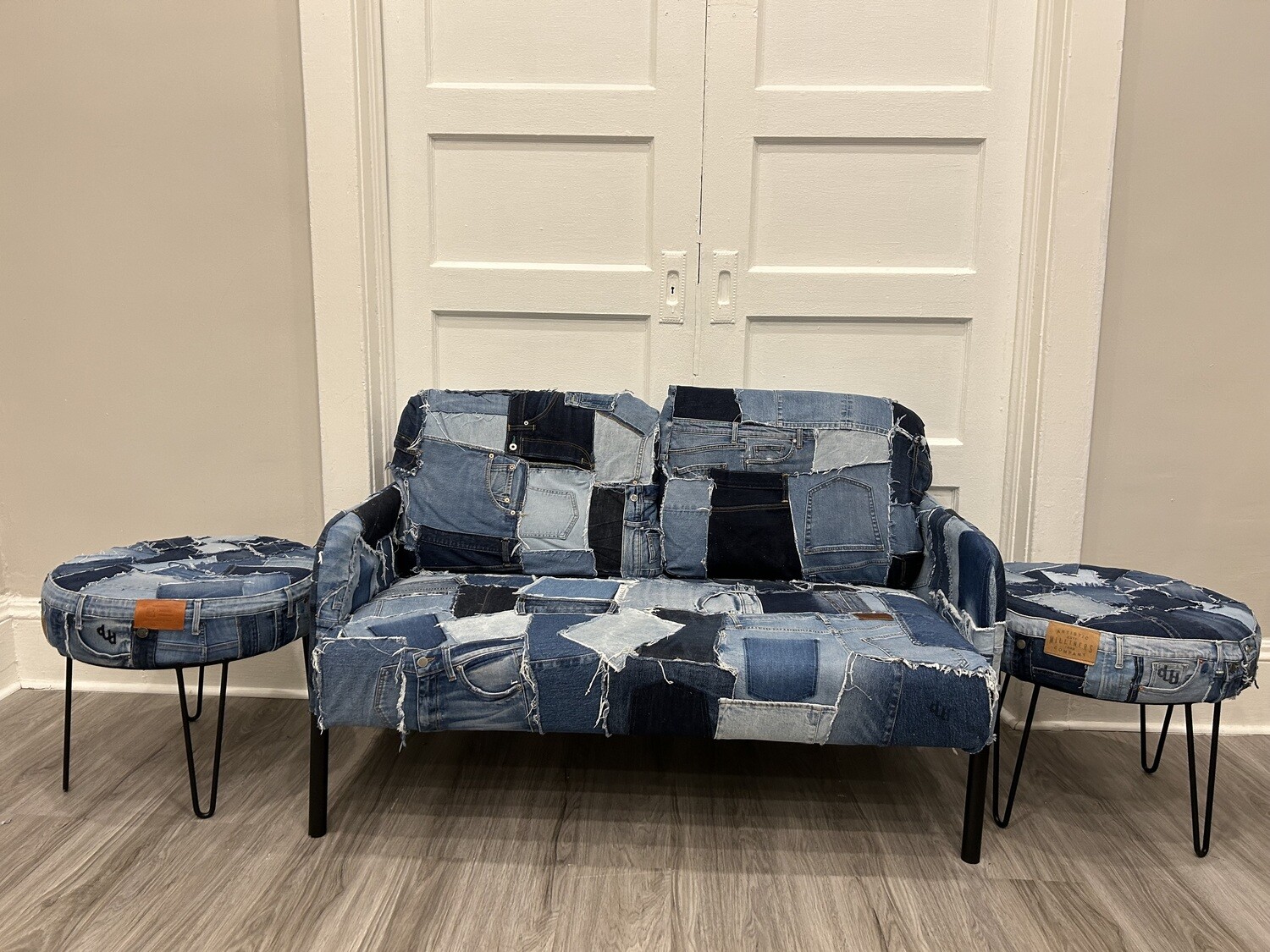 Reupholstered Up-cycled Denim Loveseat Couch