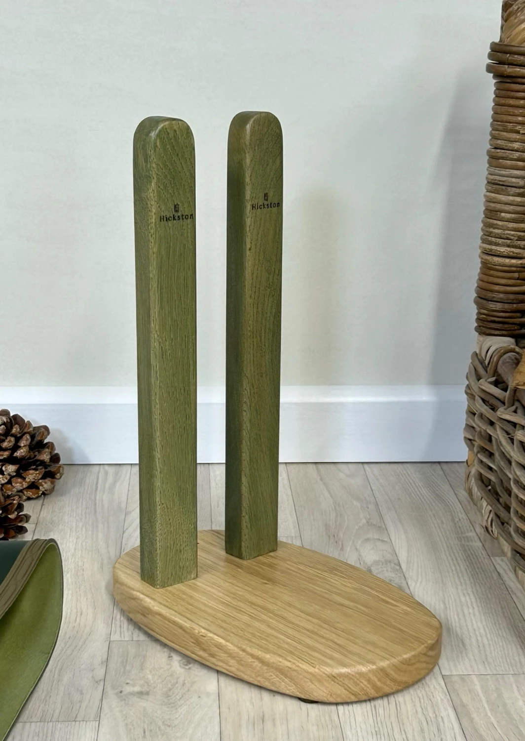 Bootsie Boot Stand. &#39;Oak &amp; Colour&#39; Medium, Shire Green | Personalised