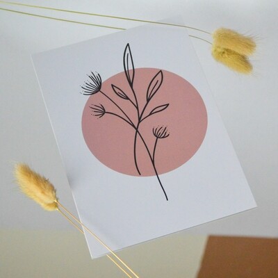 Postkaart botanisch roze cirkel