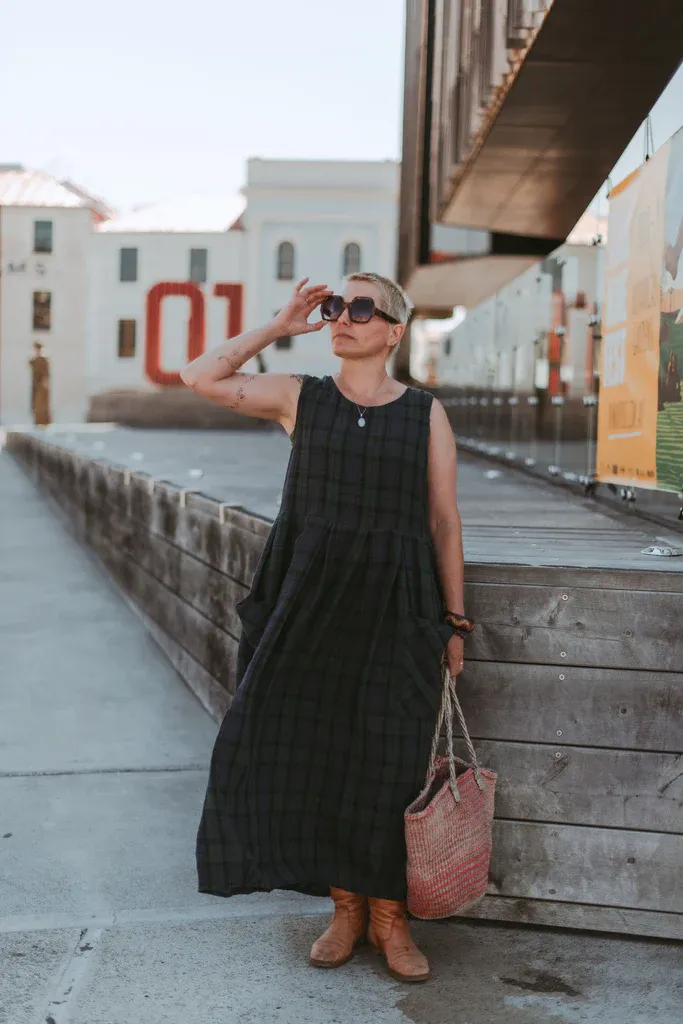 Montaigne Sartene French linen tartan dress