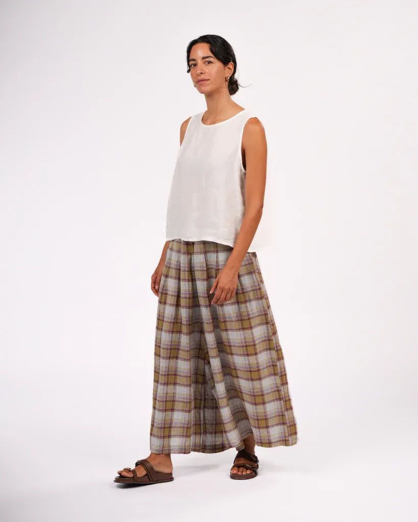 French Linen Culottes in Pistachio Check