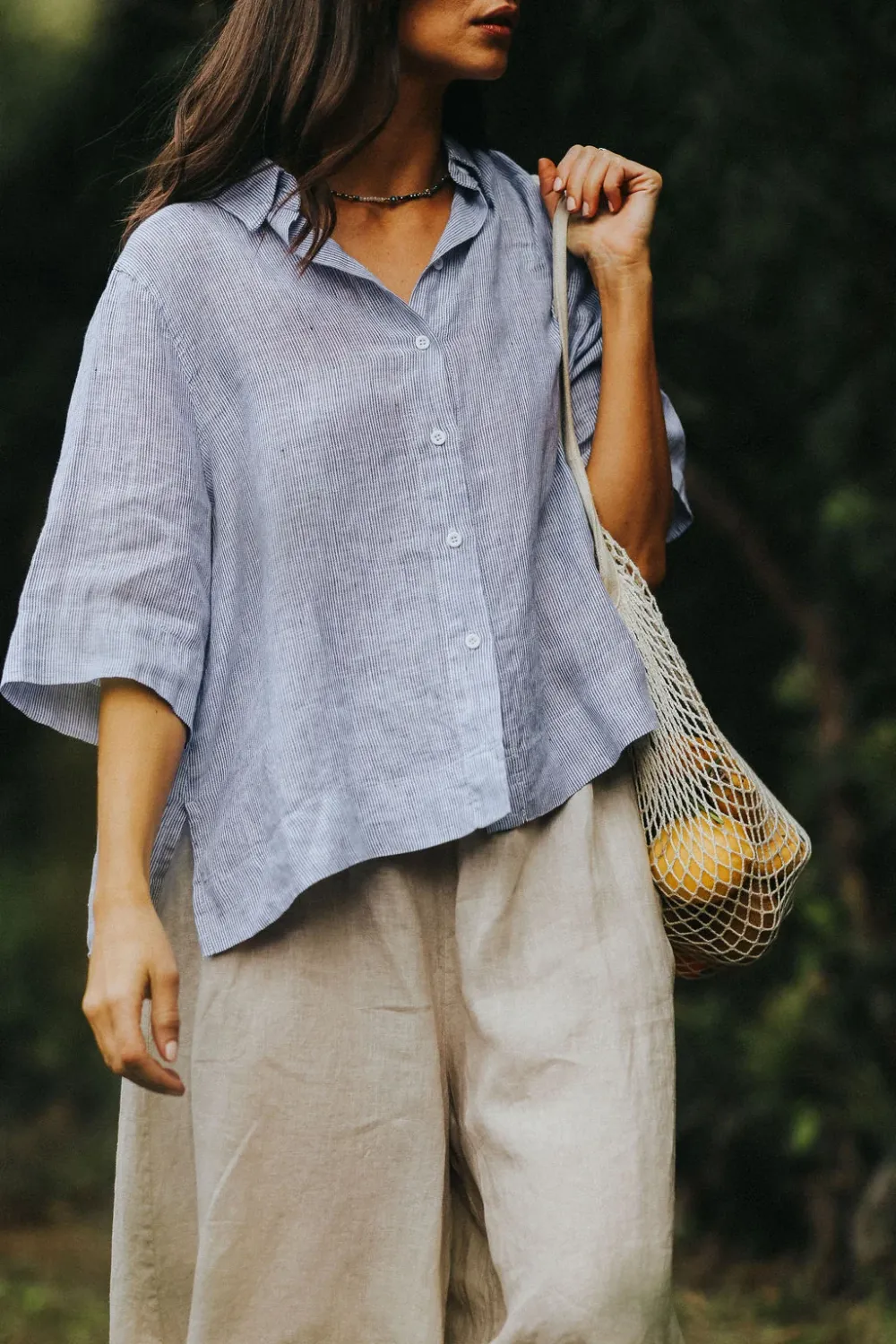 Dion Fine Blue Stripe Linen Blouse