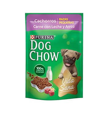 Alimento Humedo para Perro Razas Pequeñas - Pouch - Dog Chow - 100g - Sabor Carne y Leche con arroz