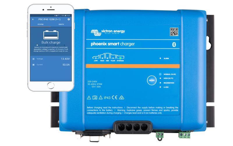 Victron Energy Phoenix Smart IP43 Charger 12/50 (3) Three Outputs Bluetooth 120-240V