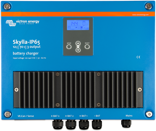 Victron Skylla-IP65 12V/70A (3) 120-240VAC/50-60Hz  Battery Charger CAN-bus interface  LCD Display 3 Outs