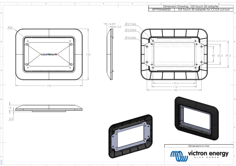 Victron GX Touch 50 adapter for CCGX cut-out