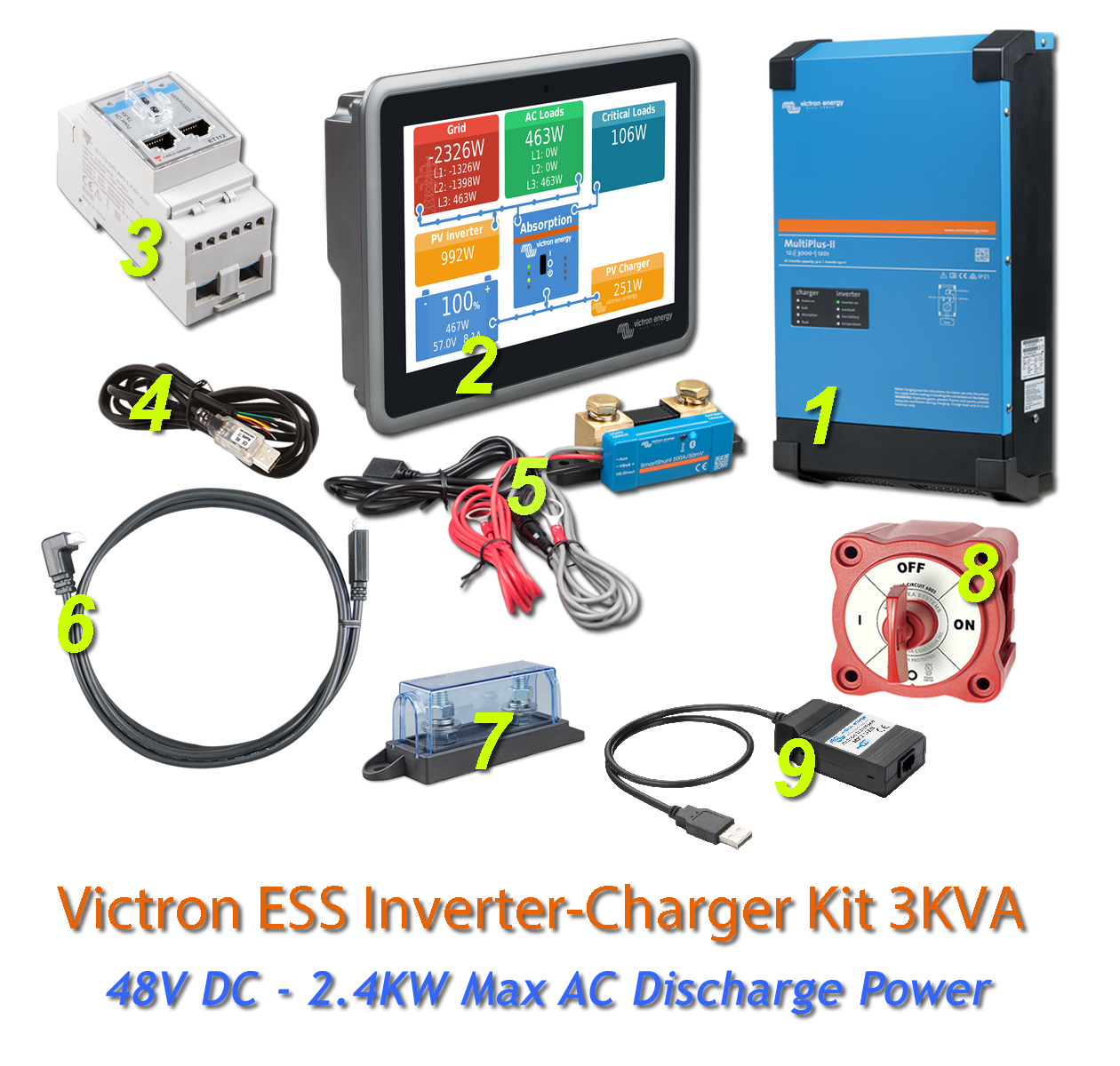 Victron Energy Multiplus II ESS Kit 48V DC - 2.4KW Max AC Discharge Power 35A Charging