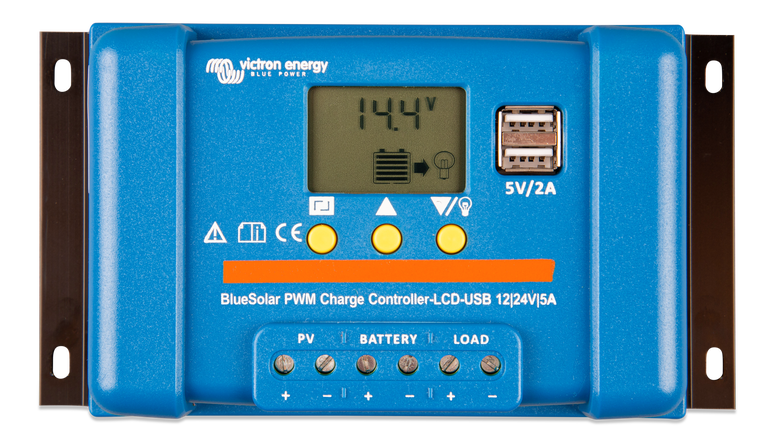 Victron Energy BlueSolar PWM Lithium and SLA Battery Solar Charge Controller 12/24V 5A with  LCD &amp; USB