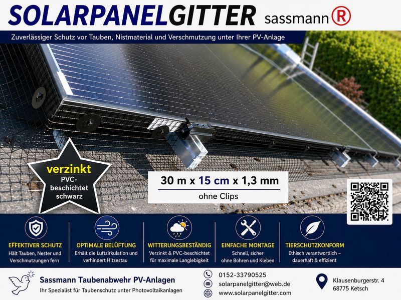 Solarpanelgitter-Set 30 m x 0,15 m x 1,3 mm galvanisch verzinkt PVC-beschichtet schwarz ohne Befestigungsclips Solarpanelgitter-Set 30 m x 0,15 m x 1,3 mm galvanisch verzinkt PVC-beschichtet schwarz ohne Befestigungsclips
