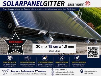Solarpanelgitter-Set  30 m x 0,15 m x 1,0 mm  Edelstahl PVC-beschichtet schwarz  ohne  Befestigungsclips