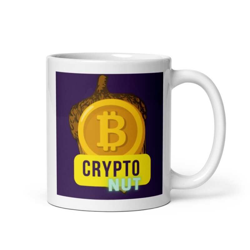 MugMug&#39;s &quot;CRYPTO NUT&quot; Brightly Colored Glossy Crypto Coffee Mug