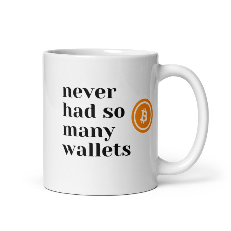 MugMug&#39;s &quot;NEVER HAD SO MANY WALLETS&quot; Crypto Coffee Mug