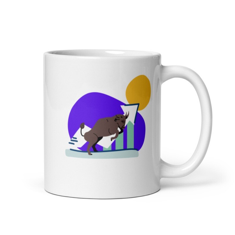 MugMug&#39;s &quot;FEELING BULLISH TODAY&quot; Purple and White Coffee Mug
