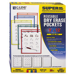 C-LINE PRODUCTS  INC Reusable Dry Erase Pockets  9 X 12  Assorted Primary Colors  25/box; UNIT OF MEASURE: BX