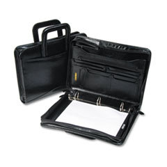 BOND STREET LTD. Leather Multi-Ring Zippered Portfolio  1-1/2in Capacity  14-1/4 X 10-1/2  Black; UNIT OF MEASURE: EA
