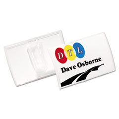 DURABLE OFFICE PRODUCTS CORP. Click-Fold Convex Name Badge Holder  Slip-On Clip  3 3/w X 2 1/4h  Clear  25/pk; UNIT OF MEASURE: PG