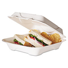 ECO-PRODUCTS INC. Sugarcane Compostable Clamshell Food Container  3 X 8 X 8  White  200/carton; UNIT OF MEASURE: BX