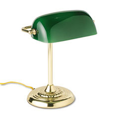 LEDU CORP. Traditional Incandescent Banker's Lamp  Green Glass Shade  14inh  Brass Base; UNIT OF MEASURE: EA