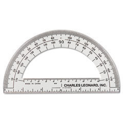 CHARLES LEONARD  INC Open Center Protractor  Plastic  6in Ruler Edge  Clear  Dozen; UNIT OF MEASURE: DZ