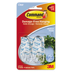 3M/COMMERCIAL TAPE DIV. Clear Hooks &amp; Strips  Plastic  Medium  2 Hooks &amp; 4 Strips/pack; UNIT OF MEASURE: PG