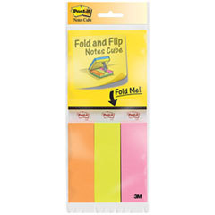 3M/COMMERCIAL TAPE DIV. Fold &amp; Flip Cube  3 X 3  1 X 3  Neon  3 50-Sheet Pads Each Size Per Cube  6/st; UNIT OF MEASURE: PG