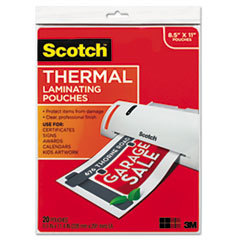 3M/COMMERCIAL TAPE DIV. Letter Size Thermal Laminating Pouches  3 Mil  11 1/2 X 9  20/pack; UNIT OF MEASURE: PG
