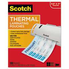 3M/COMMERCIAL TAPE DIV. Letter Size Thermal Laminating Pouches  3 Mil  11 2/5 X 8 9/10  200 Per Pack; UNIT OF MEASURE: PG