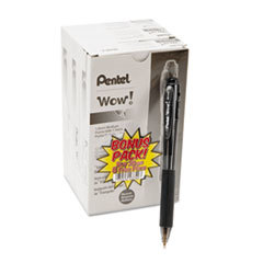 PENTEL OF AMERICA Wow! Retractable Ballpoint Pen  1mm  Black Barrel  Black Ink  36/pack; UNIT OF MEASURE: PG