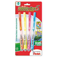 PENTEL OF AMERICA Handy-Line S Retractable &amp; Refillable Highlighter  Asst  4/pk; UNIT OF MEASURE: SE