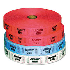 PM COMPANY Admit-One Ticket Multi-Pack  4 Rolls  2 Red  1 Blue  1 White  2000/roll; UNIT OF MEASURE: PG
