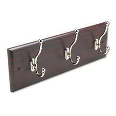 SAFCO PRODUCTS Wood Wall Rack  Three Double-Hooks  18w X 3-1/4d X 6-3/4h  Mahogany; UNIT OF MEASURE: EA