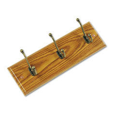 SAFCO PRODUCTS Wood Wall Rack  Three Double-Hooks  18w X 3-1/4d X 6-3/4h  Medium Oak; UNIT OF MEASURE: EA