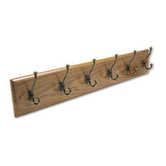 SAFCO PRODUCTS Wood Wall Rack  Six Double-Hooks  35-1/2w X 3-1/4d X 6-3/4h  Medium Oak; UNIT OF MEASURE: EA