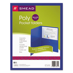 SMEAD MANUFACTURING CO. Poly Two-Pocket Folder With Security Pocket  8-1/2 X 11  Blue  5/pack; UNIT OF MEASURE: PG