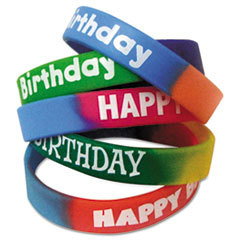 TEACHER CREATED RESOURCES Two-Toned Happy Birthday Wristbands  Assorted Colors  10/pack; UNIT OF MEASURE: EA