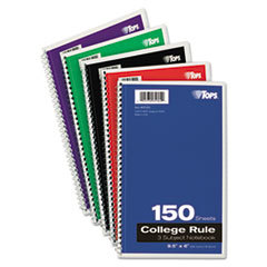 TOPS BUSINESS FORMS Wirebound 3-Subject Notebook  College Rule 9-1/2 X 6  White  150 Sheets; UNIT OF MEASURE: EA