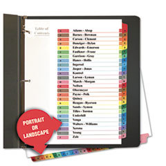UNIVERSAL OFFICE PRODUCTS Table Of Contents Dividers  Assorted Color 26-Tab  A-Z  Letter  White  26/set; UNIT OF MEASURE: SE