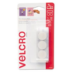 VELCRO USA  INC. Removable Hook &amp; Loop Fasteners  5ft Tape &amp; 12 Coins (7/8in)  White; UNIT OF MEASURE: PG