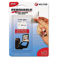 VELCRO USA  INC. Removable Light Duty Hook &amp; Loop Fasteners  1 3/4in  12 Sets  White; UNIT OF MEASURE: EA