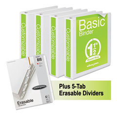 WILSON JONES CO. Basic Round Ring View Binders W/5-Tab Divider Set  1 1/2in Capacity  White   4/ct; UNIT OF MEASURE: BX
