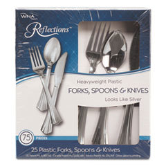 WNA  INC. Heavyweight Plastic Cutlery Combo: Fork  Knife  Spoon; Silver  75/carton; UNIT OF MEASURE: PG