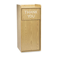 SAFCO PRODUCTS Push Door Waste Receptacle W/tray Holder  Square  Wood  36gal  Medium Oak; UNIT OF MEASURE: EA