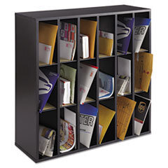 SAFCO PRODUCTS Wood Mail Sorter With Adjustable Dividers  Stackable  18 Compartments  Black; UNIT OF MEASURE: EA