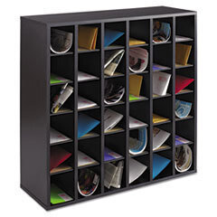 SAFCO PRODUCTS Wood Mail Sorter With Adjustable Dividers  Stackable  36 Compartments  Black; UNIT OF MEASURE: EA