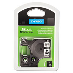 DYMO TAPE,D1 PERM,1/2",BK/WHT; UNIT OF MEASURE: EA
