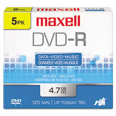MAXELL CORP. OF AMERICA Dvd-R Discs  4.7gb  16x  W/jewel Cases  Gold  5/pack; UNIT OF MEASURE: PG