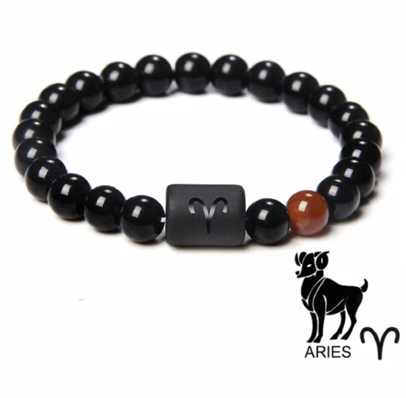 Zodiac Black Onyx Zodiac Bracelet with Gemstone / Unisex / Choose Your Sign