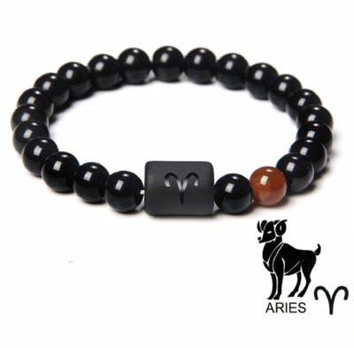 Aries Black Onyx Zodiac Bracelet with Carnelian / Unisex